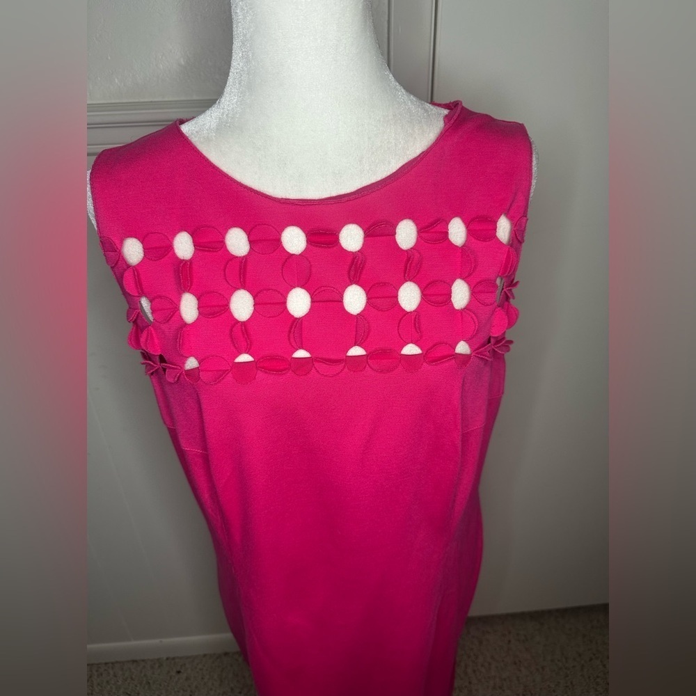 Akris Punto Hot Pink Midi Dress with White Accent Dots - Picture 2 of 10